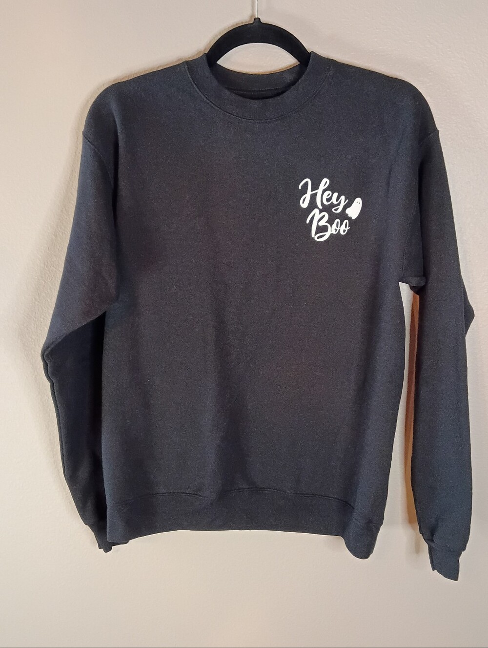 Pure Barre Hey Boo Sweatshirt Black Cotton Blend Crew Neck Long Sleeve Size S